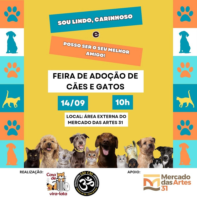 Mercado das Artes 31 realiza primeira edição da Feira de adoção de cães e gatos